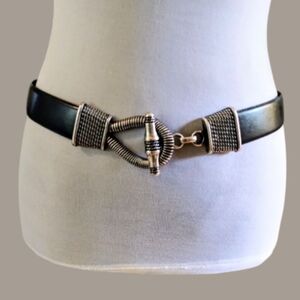 Cipriani Elegant Black Leather Women's  Adjustable Belt With Decorative Hardware